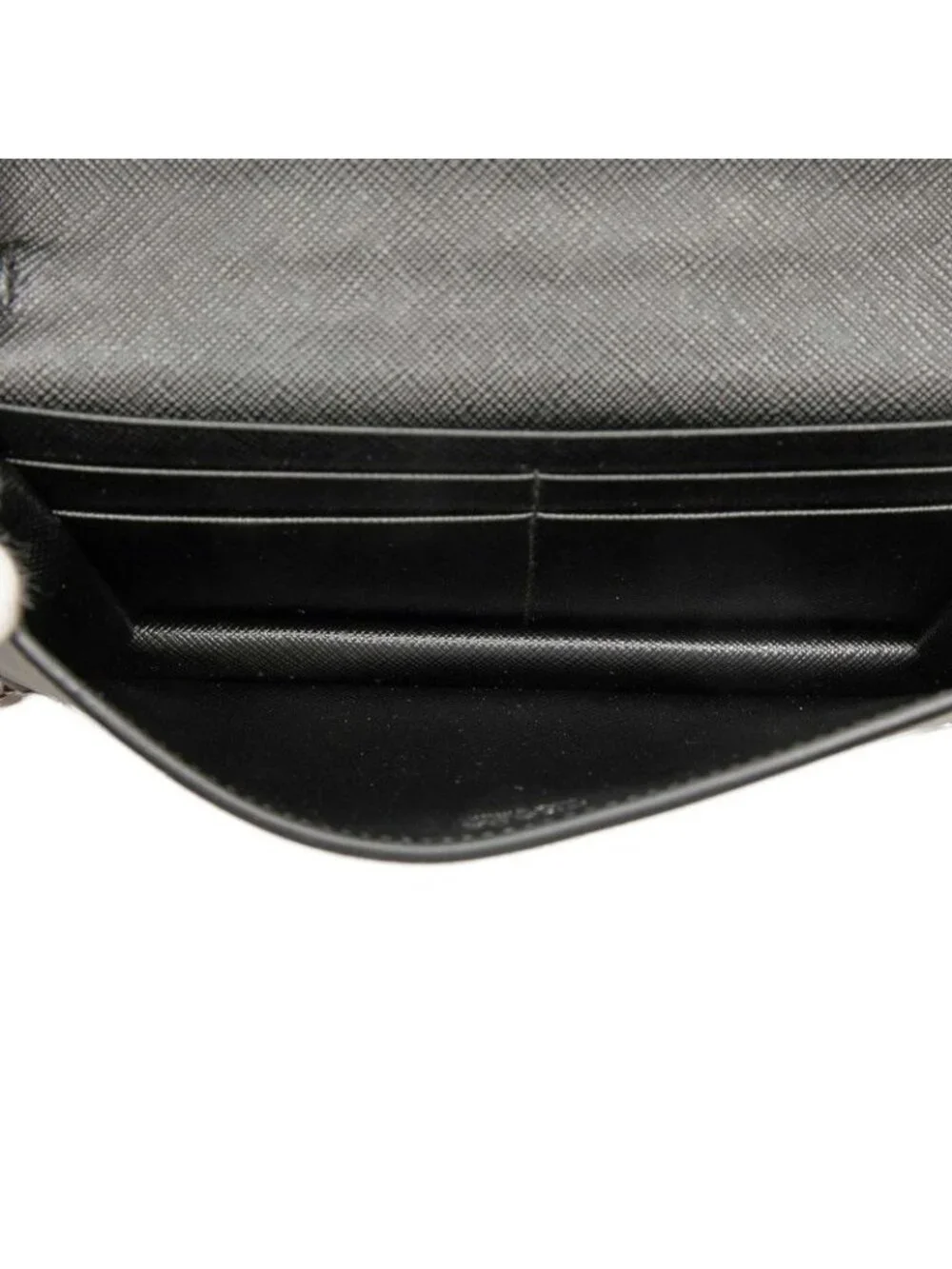 Prada Rose Heart Chain Wallet Shoulder Bag Black Silver Saffiano Leather